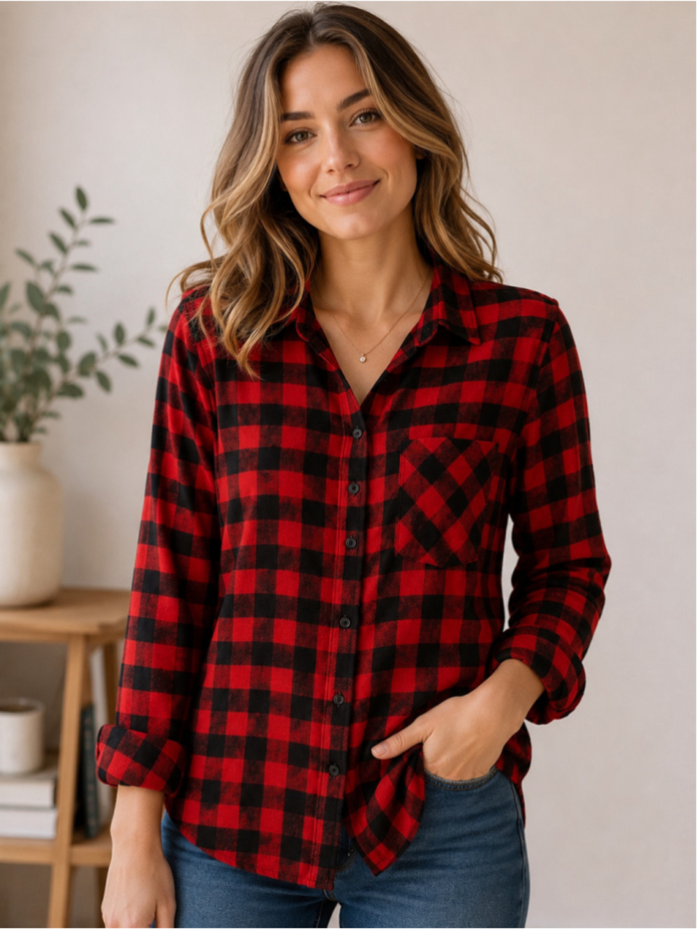 Forever 21 Women’s Red & Black Buffalo Plaid Flannel Shirt – Size L